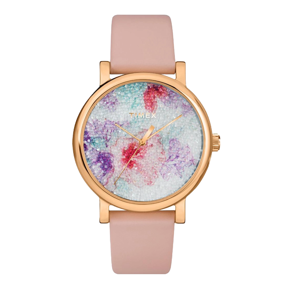 TIMEX Crystal Bloom with Swarovski női karóra, bőr szíj, quartz, rózsaszín