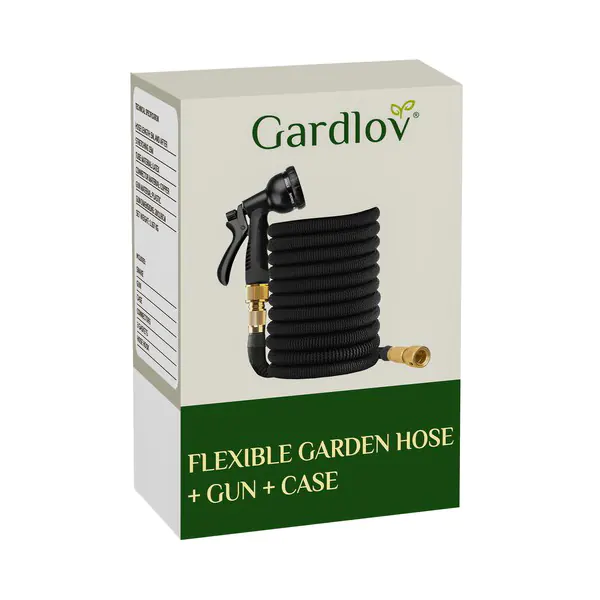Gardlov flexibilis locsolótömlő készlet öntöző fejjel és tartókonzollal, 15m
