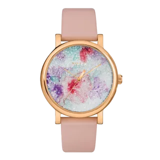TIMEX Crystal Bloom with Swarovski női karóra, bőr szíj, quartz, rózsaszín